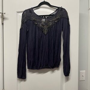 Free people Blue Embellished Relaxed Blouse
